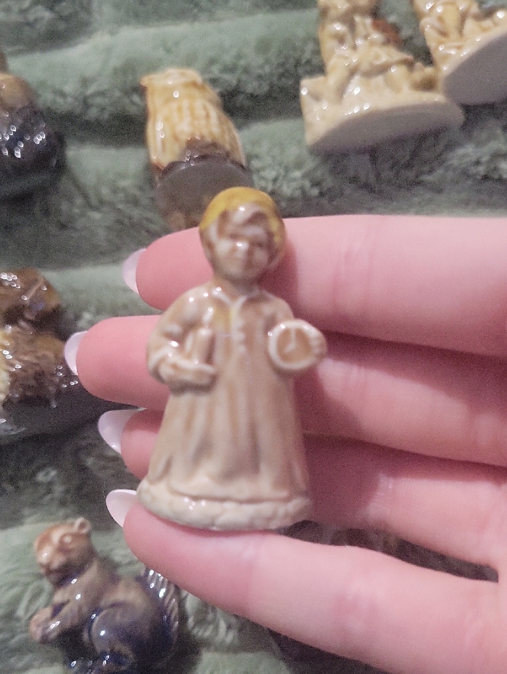 Vintage Ceramic Figurine Girl in Brown Dress